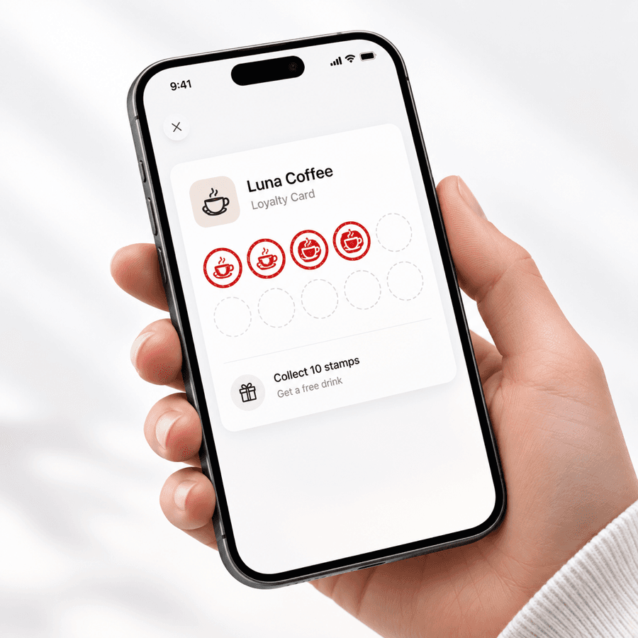 A loyalty card on a phone with stamps collected
